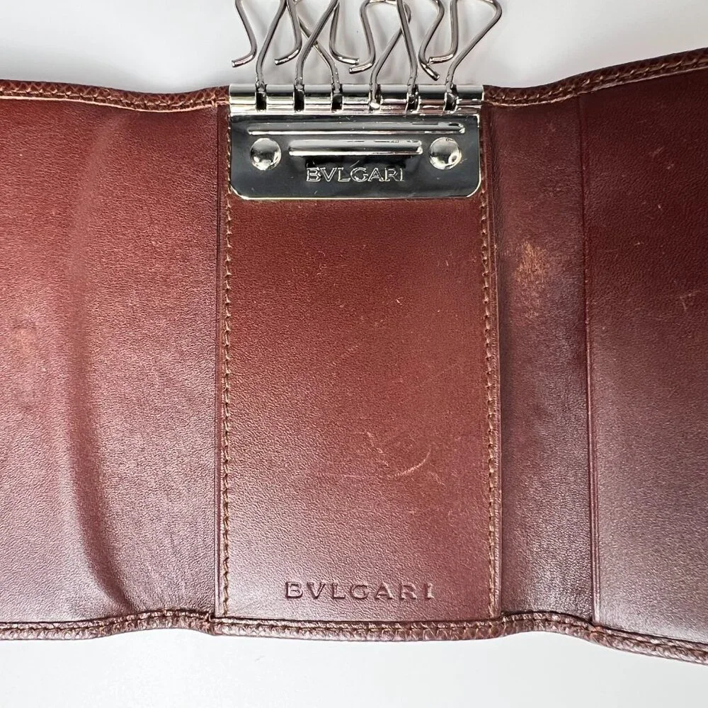 BVLGARI‎ Brown Leather Wallet Keychain Made in Italy